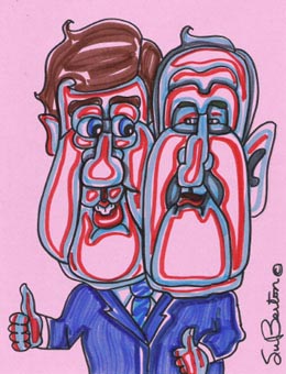 Cartoon picture of Harper and Bush