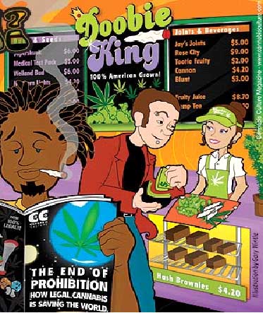 Cartoon of a hip cannabis club