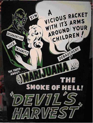 Cartoon depicting pot as the devil's smoke