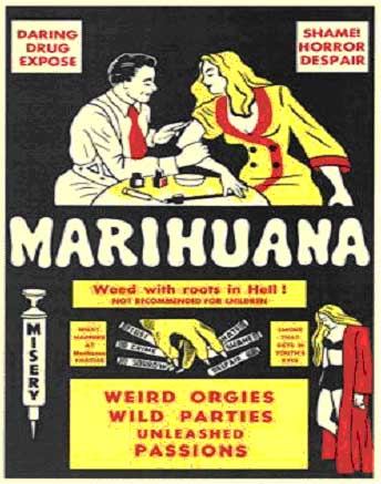 Cartoon depicting marijuana as gateway to orgies and wild parties